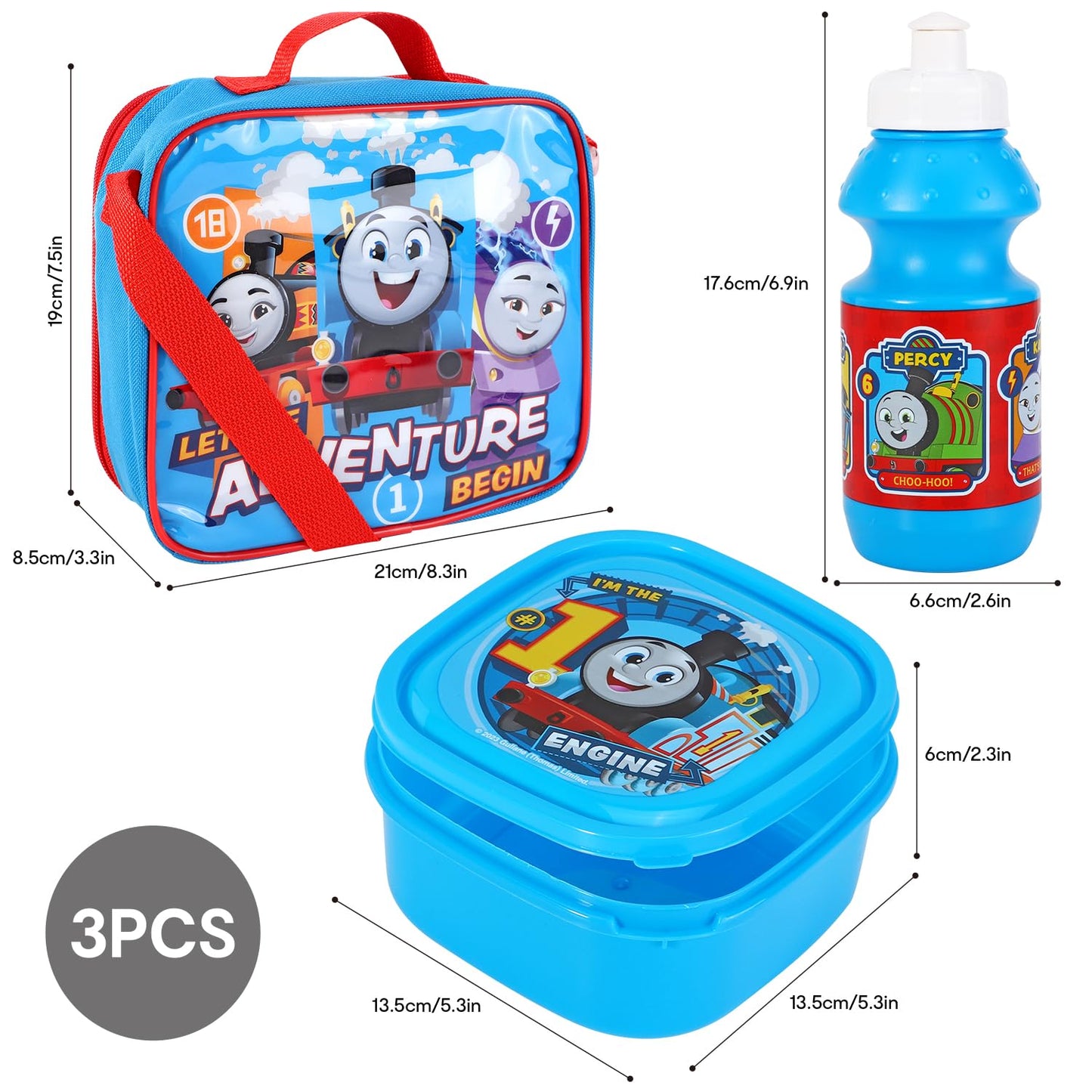 Kids Character 3-Piece Lunch Box Set – Insulated Bag, BPA-Free Water Bottle & Snack Box – Durable & Easy to Clean – Ideal for School, Travel & Daycare (Fun Themes for Boys & Girls) (S-Man)