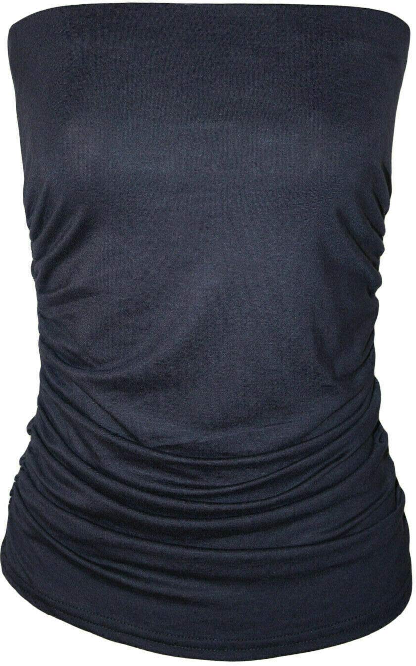 New Womens Ladies Vest Strapless Ruched Sleeveless Boob Tube Bandeau Top 8-26