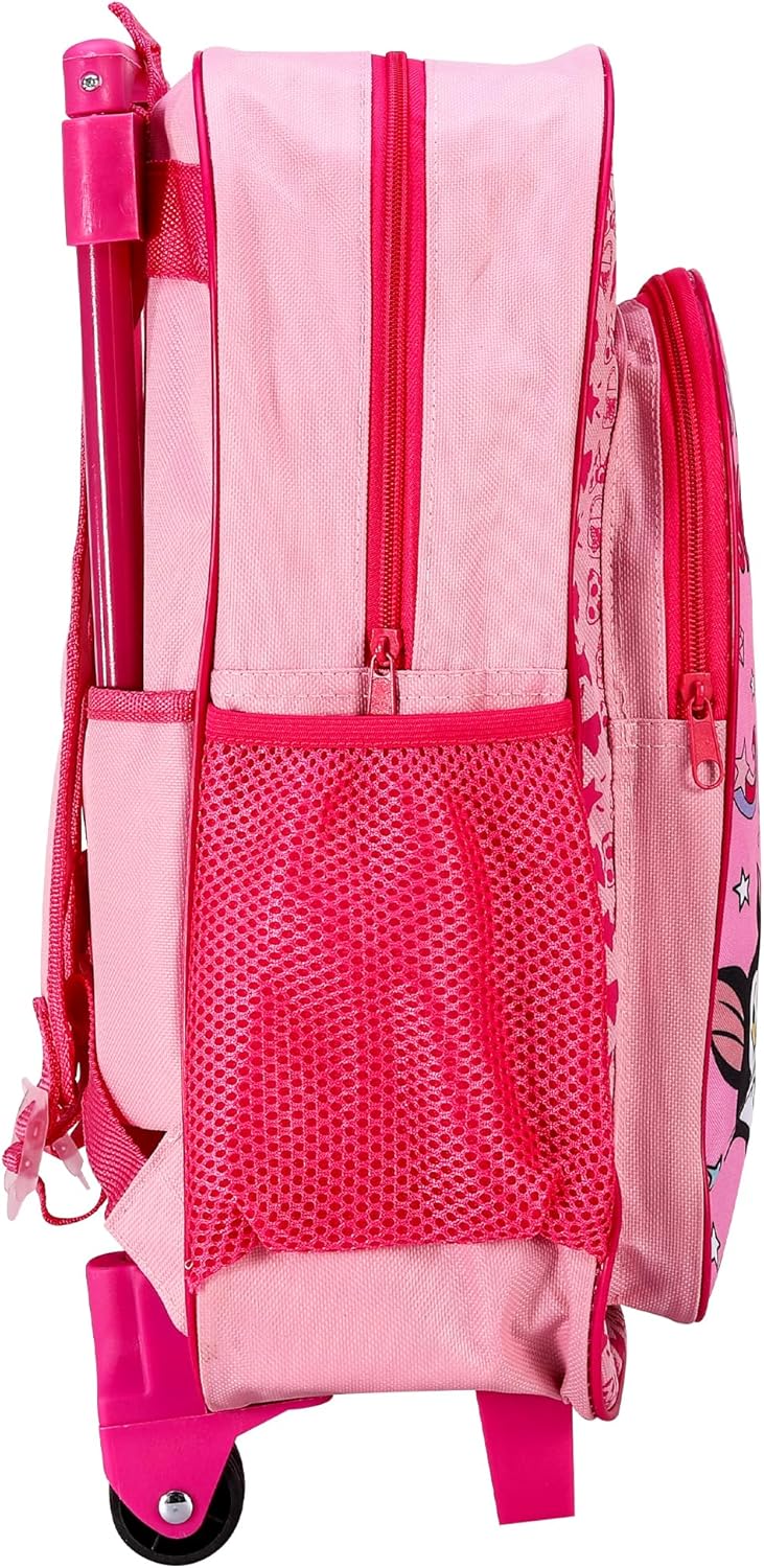 Minnie Mouse Deluxe Trolley Backpack Childrens Travel Bag Kids Character Luggage Carrier Suitcase with Side Mesh Pockets