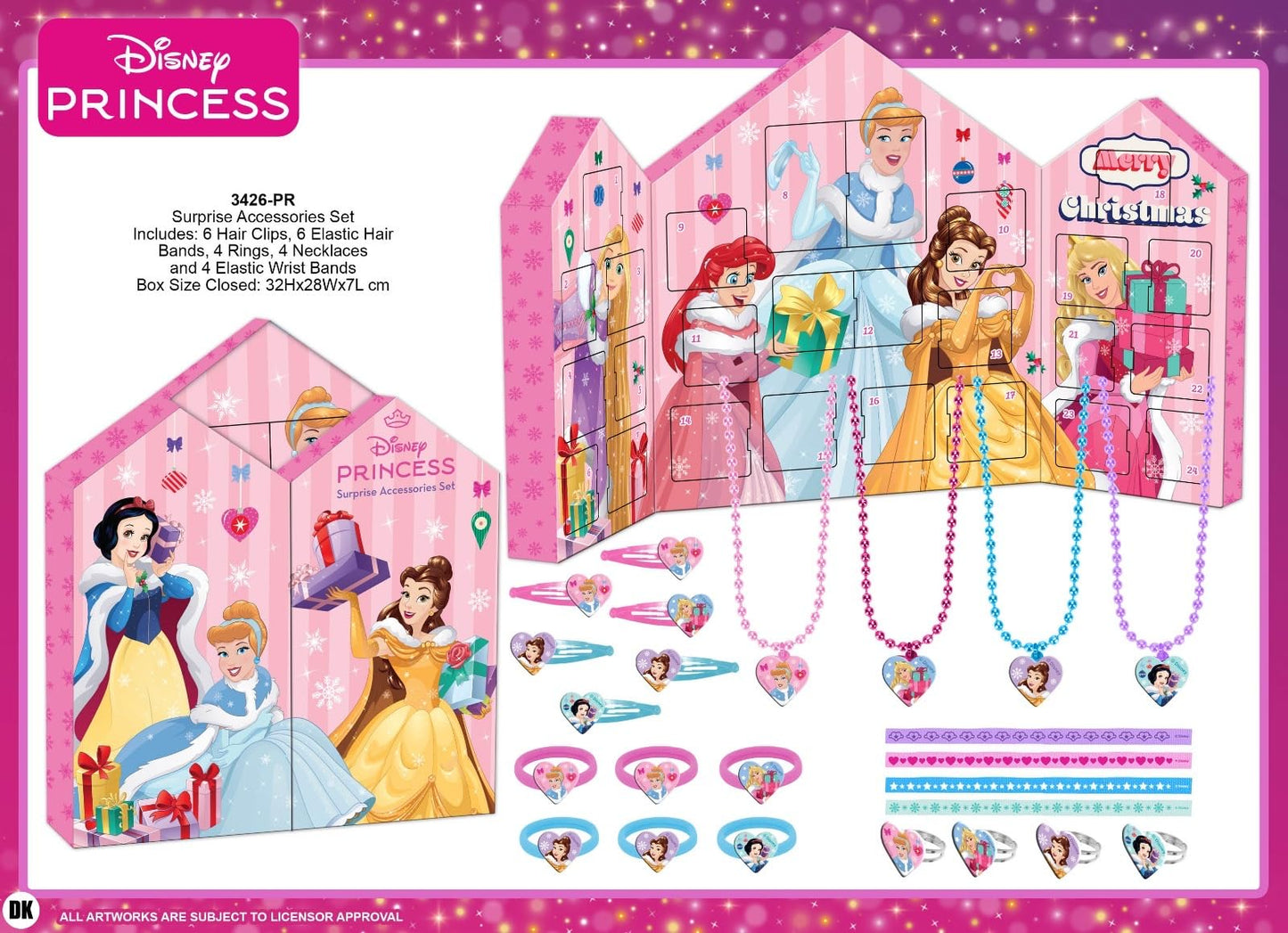 TDL Disney Princess Advent Calendar 2025, 24 Surprise Accessories, Kids Gift (Princess)
