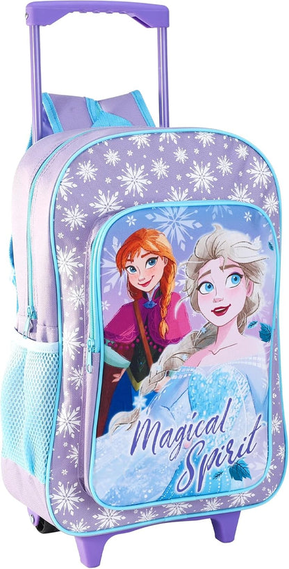 Kids Wheeled Trolley Backpack - Foldable Suitcase Rucksack with Favorite Character Designs - Travel Carry-on Luggage for Children (Deluxe Frozen Magical Spirit)