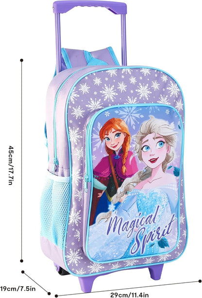 Kids Wheeled Trolley Backpack - Foldable Suitcase Rucksack with Favorite Character Designs - Travel Carry-on Luggage for Children (Deluxe Frozen Magical Spirit)