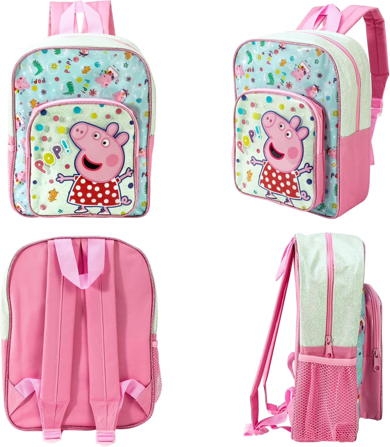 Peppa PIG POP Deluxe Glitter Premium School Backpack Front Pocket Kids Rucksack Bag 588