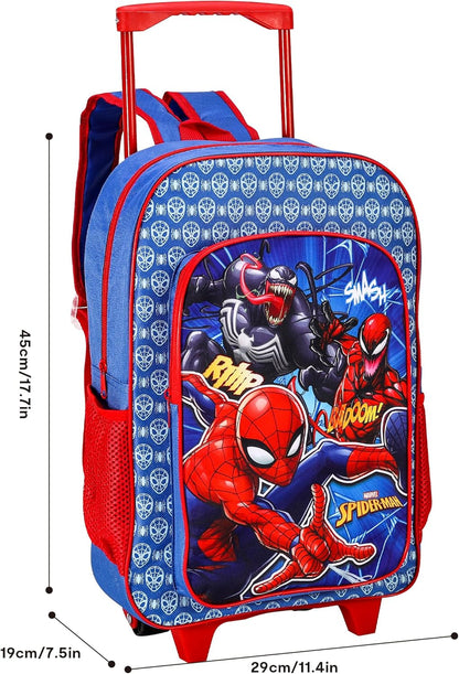 Spiderman Deluxe Trolley Backpack Childrens Travel Bag Kids Character Luggage Carrier Suitcase with Side Mesh Pockets Marvel Spider-Man