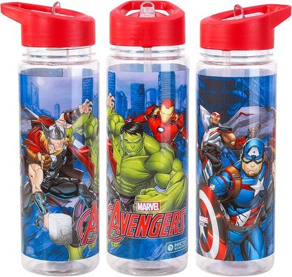 Marvel Avengers Water Bottle Flip Up Straw 650ml – Official Diseny Merchandise,Reusable Non Spill - BPA Free - Recyclable Plastic - Ideal For School Nursery Sports Picnic