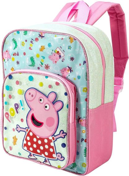 Peppa PIG POP Deluxe Glitter Premium School Backpack Front Pocket Kids Rucksack Bag 588