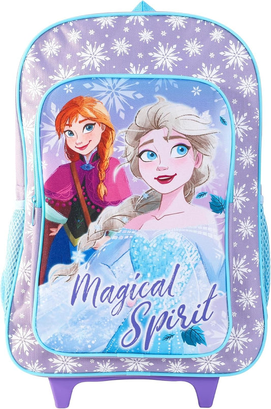 Kids Wheeled Trolley Backpack - Foldable Suitcase Rucksack with Favorite Character Designs - Travel Carry-on Luggage for Children (Deluxe Frozen Magical Spirit)