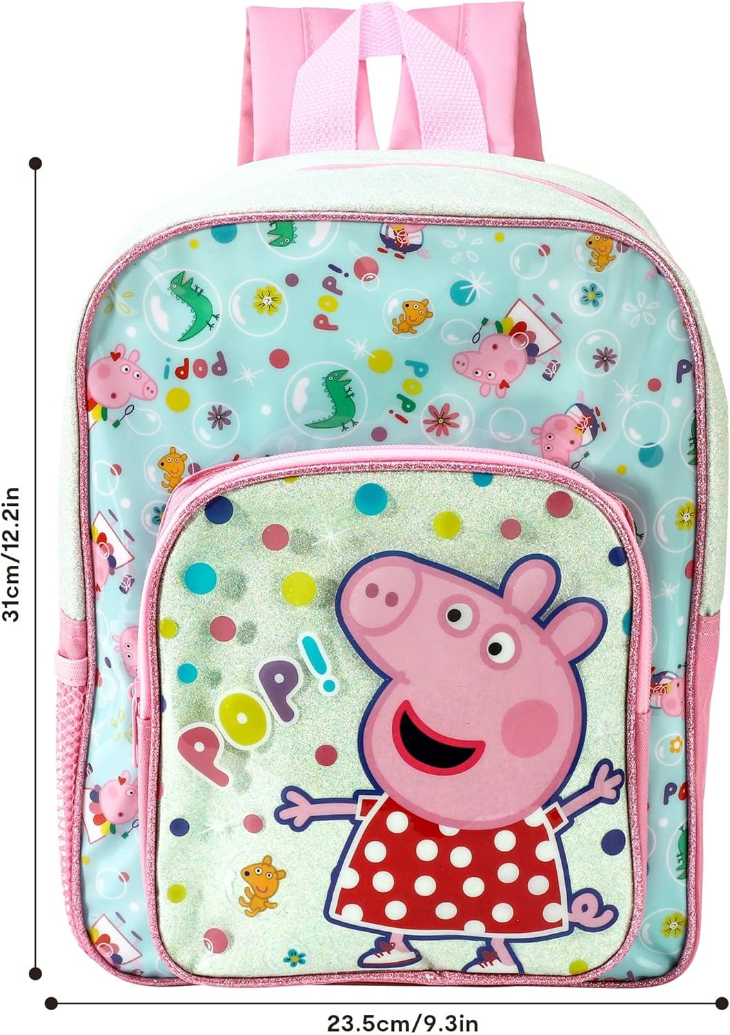 Peppa PIG POP Deluxe Glitter Premium School Backpack Front Pocket Kids Rucksack Bag 588