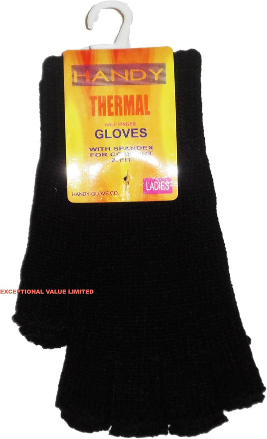 Handy Ladies Thermal Fingerless Knitted Winter Gloves – Thick Warm Stretchy One Size Winter Gloves for Women (Black)