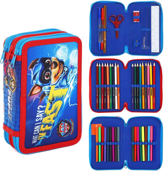 Paw Patrol Filled Pencil Case – 45 Piece Stationery Set for Kids – Includes Colouring Pencils, Felt Tip Pens, Ruler, Scissors & More – Chase ‘I’m Fast’ Design – School & Home Supplies 3 Tier Set