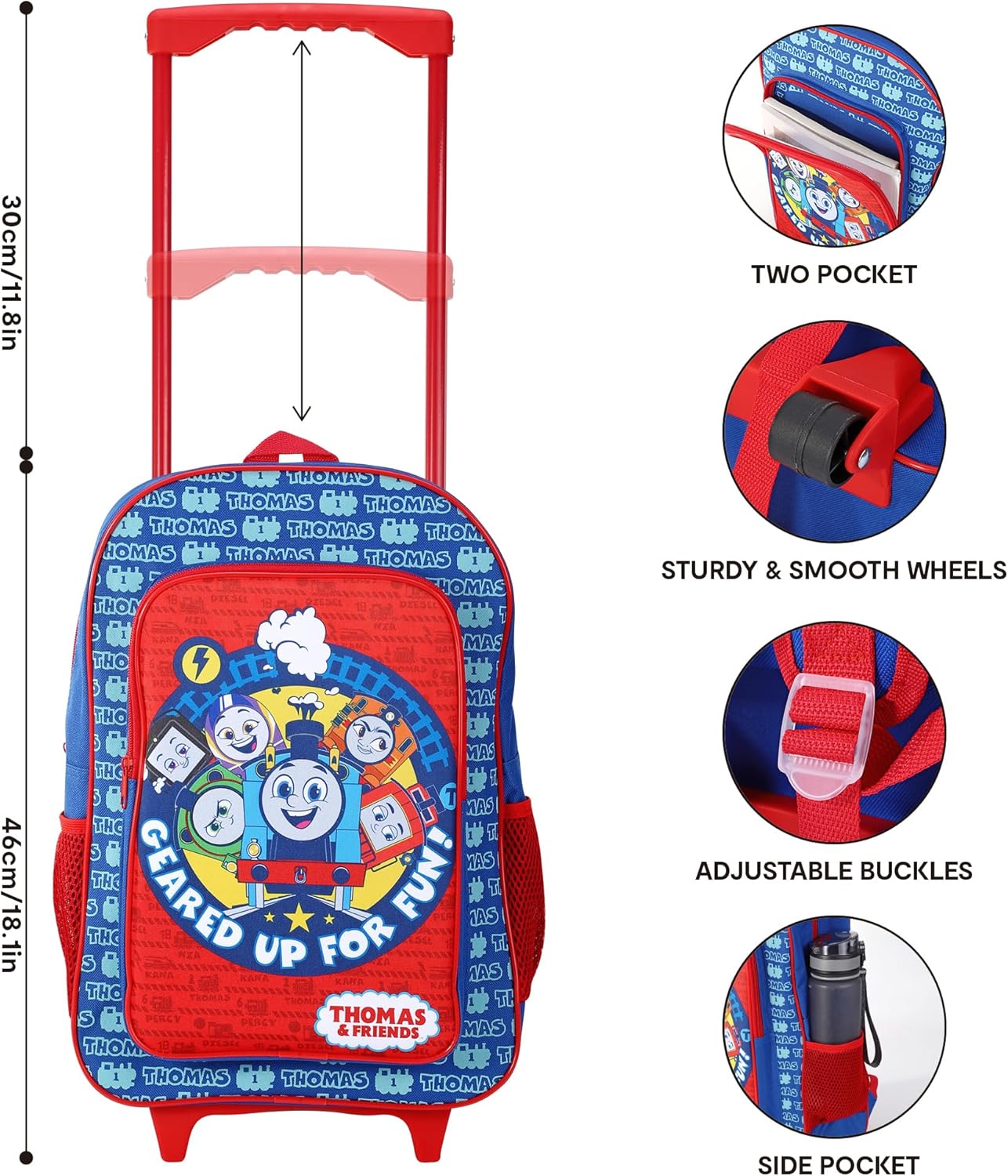 TDL Thomas The Tank Engine Kids' Trolley, Blue, Easy-Glide Wheels and Retractable Handle