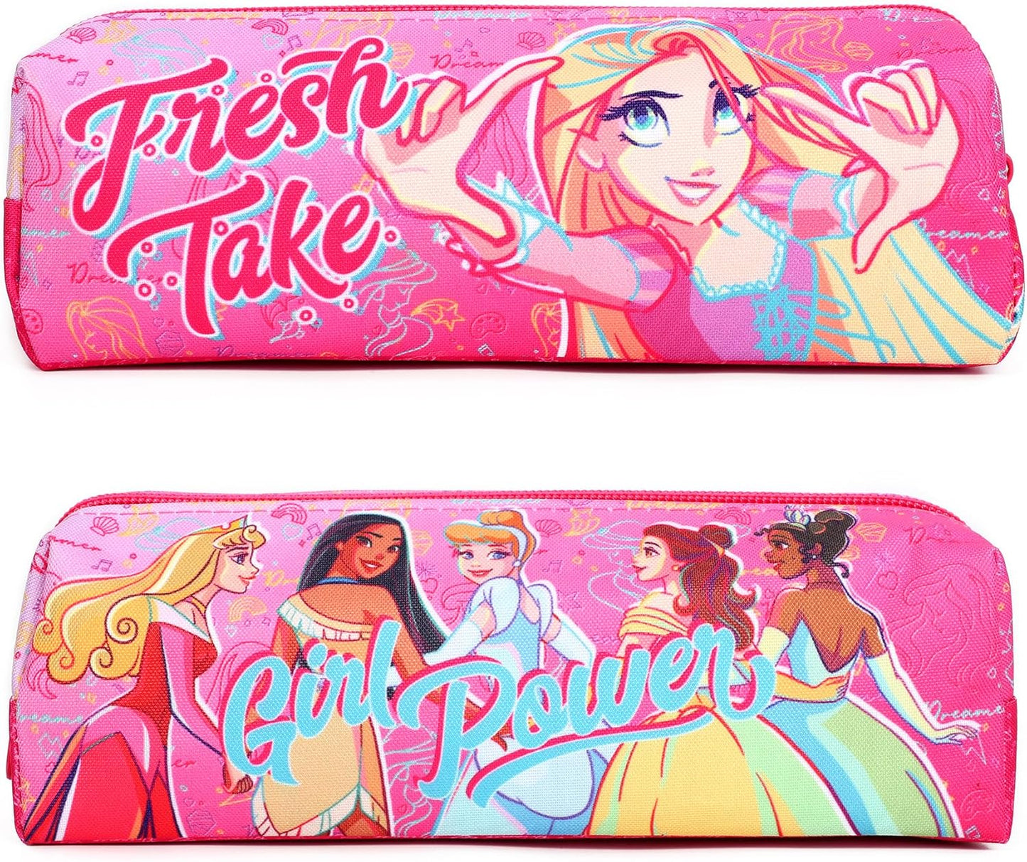 Disney Princess Kids Pencil Case – Pink Zipped Stationery Holder for Girls – Cinderella, Belle, Aurora & Tiana School Pen Bag – Back to School Essential