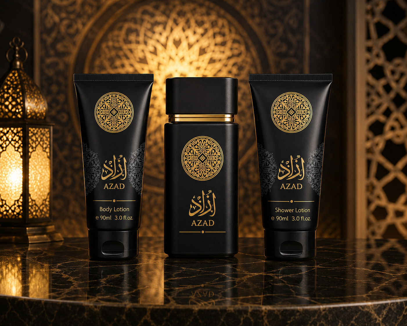 AZAD BLACK Men’s Luxury 3-Piece Arabic Perfume Set – Eau de Parfum, Body Spray & Hair Perfume | Long-Lasting Masculine Scent | Premium Black Gift Box | Perfect for Occasions