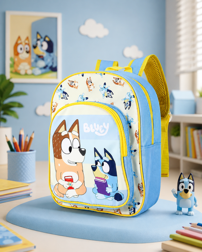 Top Linen Ltd Bluey Kids Childrens Deluxe Backpack School Rucksack Travel Bag Boys Girls with side mesh pocket and front zipped pocket