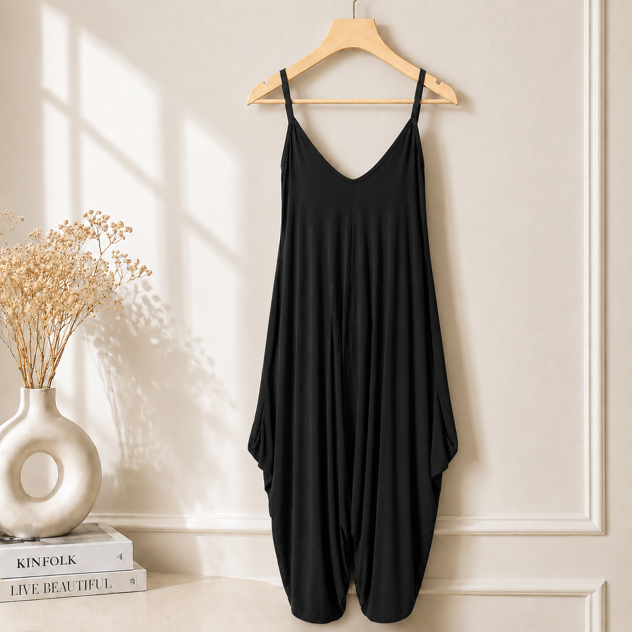 Women’s Long Sleeveless Jumpsuit – Casual V-Neck All-in-One Lagenlook Playsuit Romper