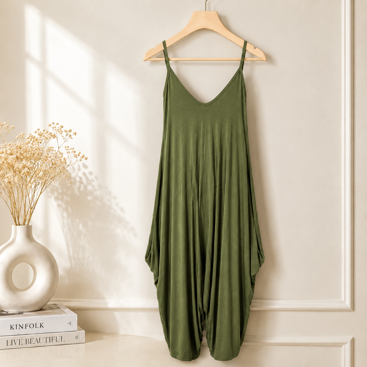 Women’s Long Sleeveless Jumpsuit – Casual V-Neck All-in-One Lagenlook Playsuit Romper