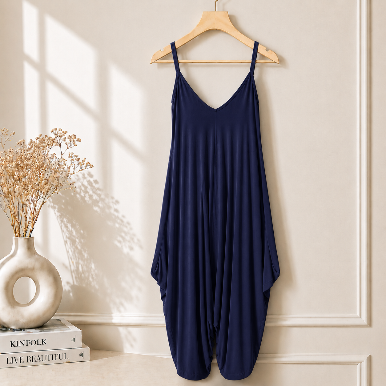 Women’s Long Sleeveless Jumpsuit – Casual V-Neck All-in-One Lagenlook Playsuit Romper
