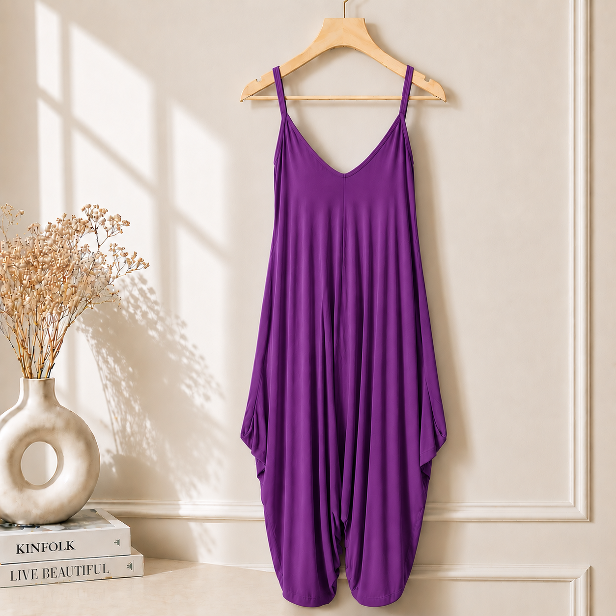 Women’s Long Sleeveless Jumpsuit – Casual V-Neck All-in-One Lagenlook Playsuit Romper