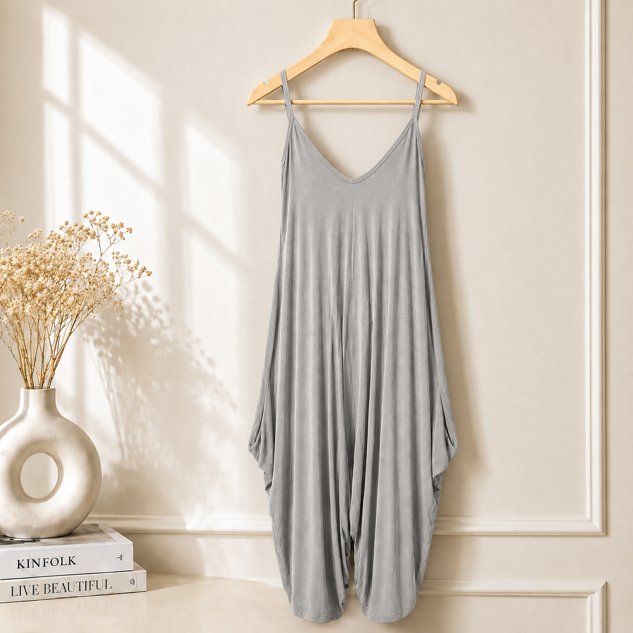 Women’s Long Sleeveless Jumpsuit – Casual V-Neck All-in-One Lagenlook Playsuit Romper