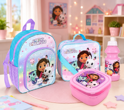 Top Linen Deluxe G. Character 4 Piece Set Boys Kids Backpack with Side Pocket School Bag + Lunch Bag + Sandwich Box +Water Bottle Doll.house