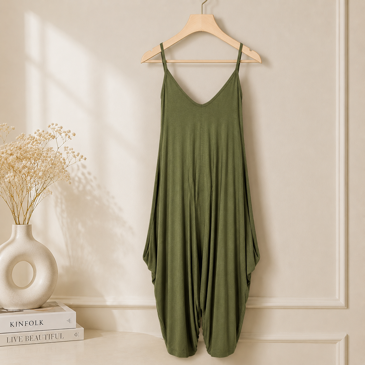 Women’s Long Sleeveless Jumpsuit – Casual V-Neck All-in-One Lagenlook Playsuit Romper