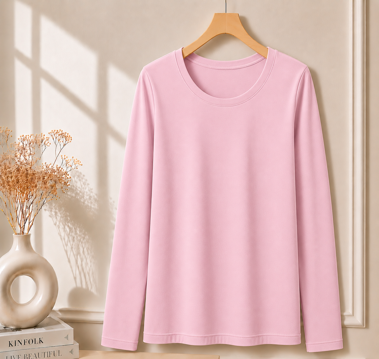 Women’s Long Sleeve T Shirt – Soft Stretch Scoop Neck Fitted Casual Top